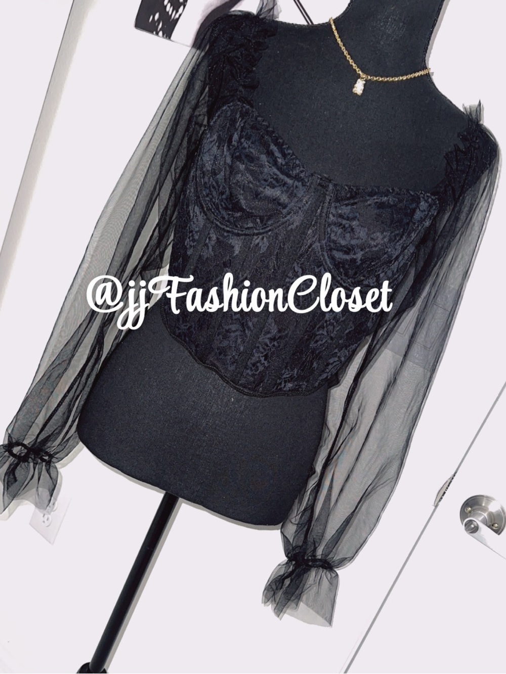 Black Sheer Long-Sleeve Corset Crop Top